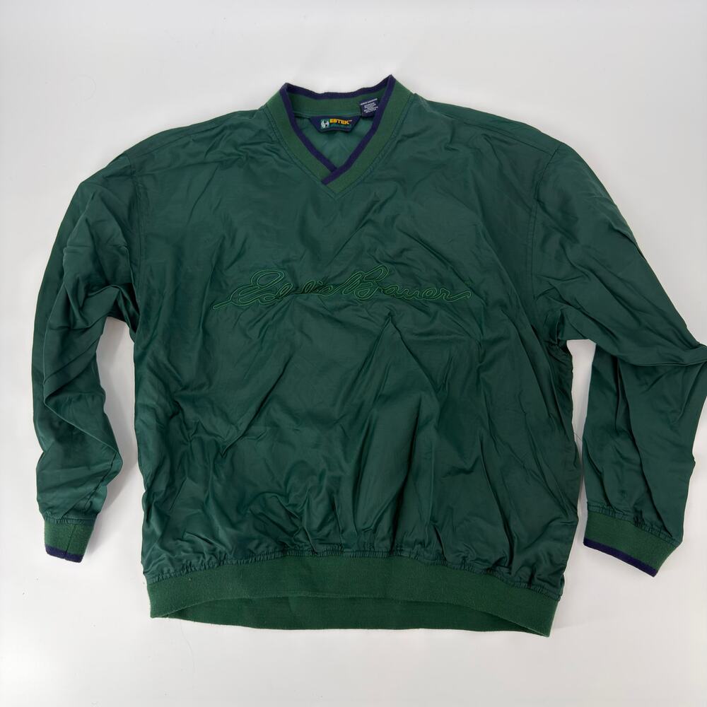 Eddie Bauer EBTEK Windshirt Pullover V-Neck Vintage 90s Mens‎ Medium Green